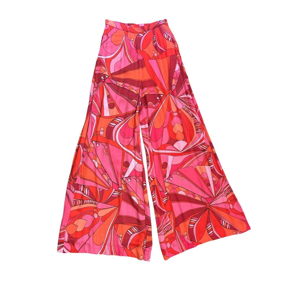 Olivaceous Abstract Print Palazzo Pants Women’s Small Pink Orange Wide Leg